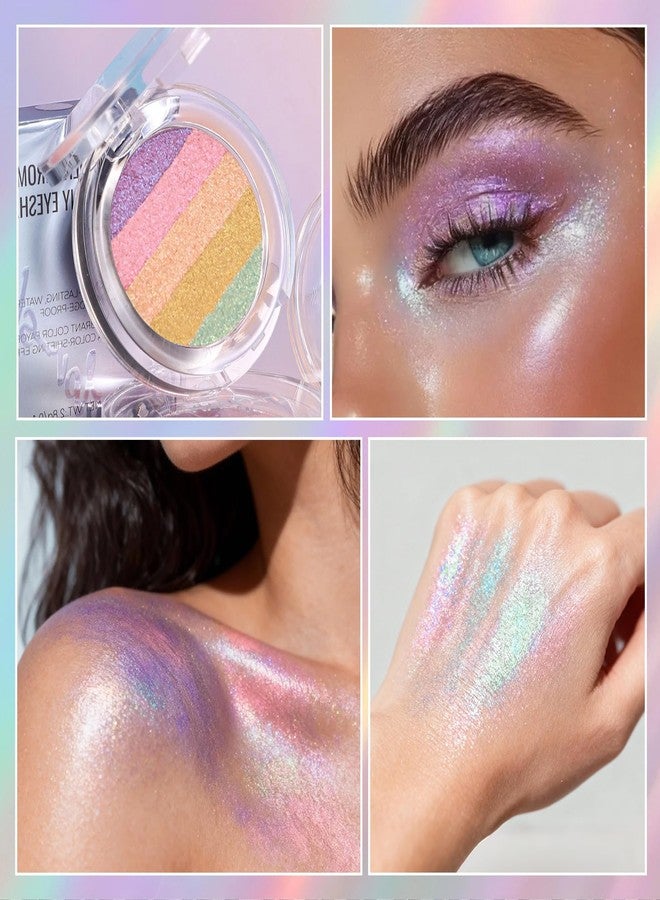 afmicat 5 Colors Glitter Eyeshadow, Multichrome Chameleon Eye Shadow Palette, Long Lasting Shiny, Waterproof & Smudgeproof Sparkle Shimmer Eyeshadow, Lightweight Eye Shadow Fairy Makeup for Women & Girls, #01 - Image 4